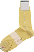 VK Nagrani Men?s Dress Socks Mid Calf -Yellowish Green with Ivory and Gray Stars