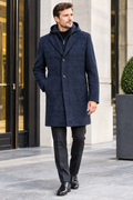 Cardinal of Canada Navy Blue Plaid Wool/Cashmere Hooded Coat